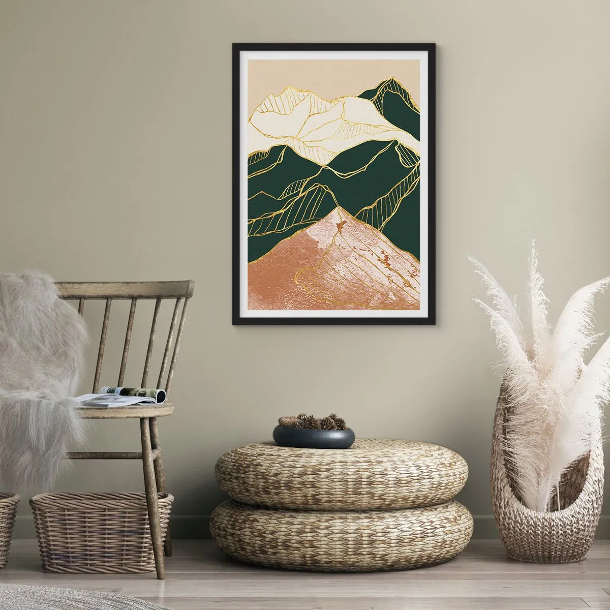 Affisch i svart ram - Gyllene bergstoppar - 50x70 cm