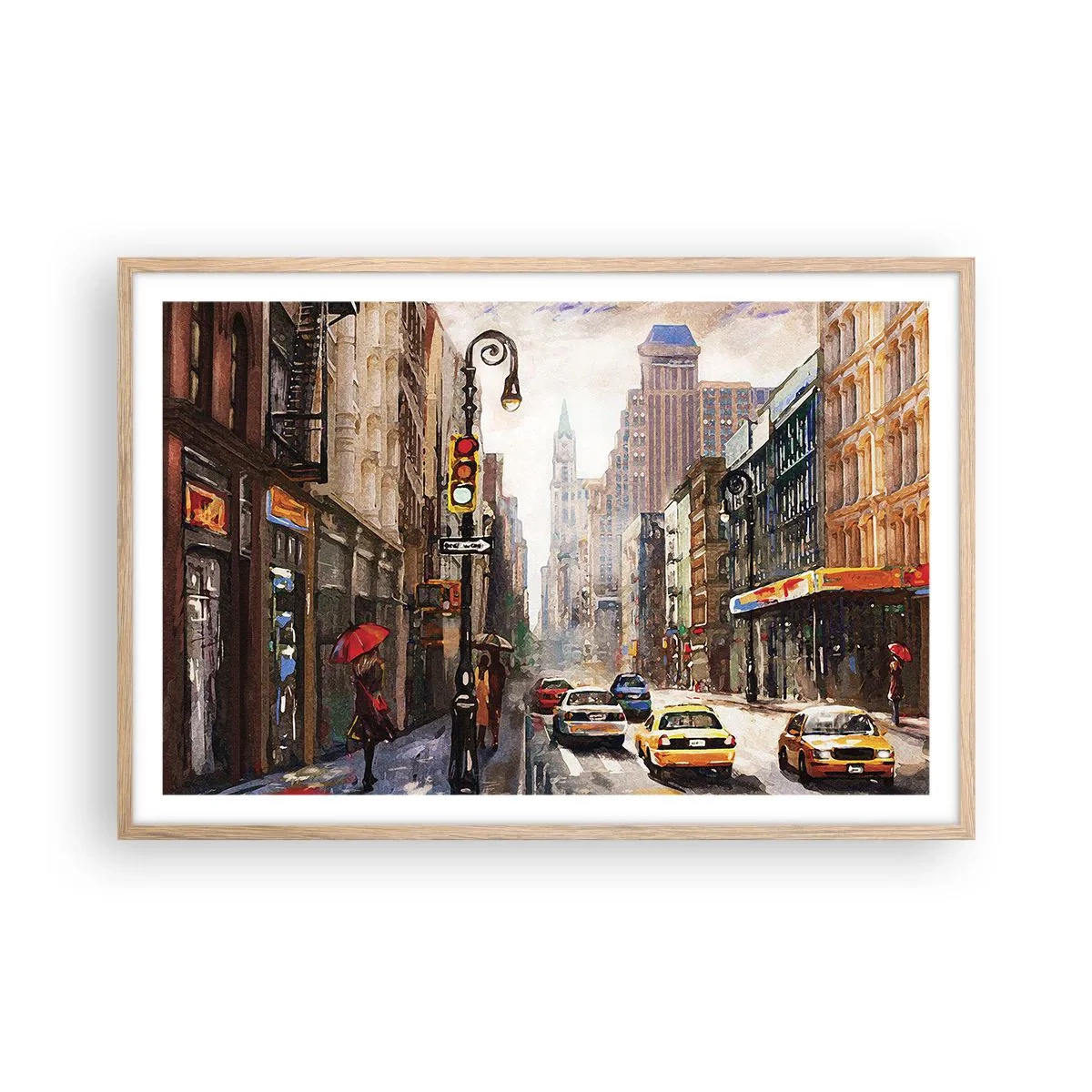 Affisch i ram av ljusek - New York - färgglad också i regnet - 91x61 cm
