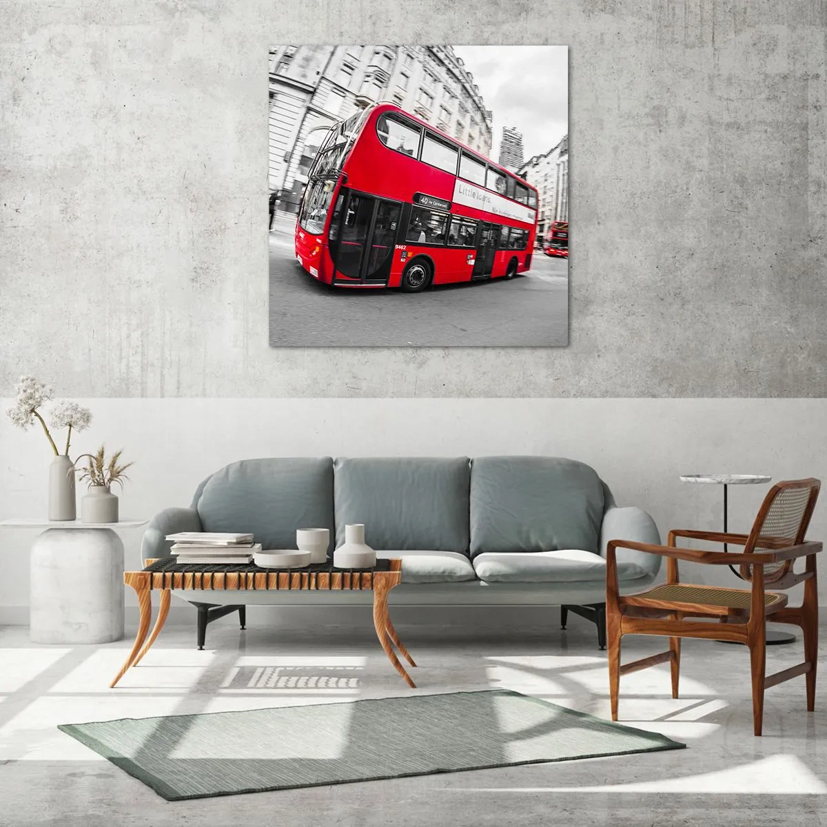 Glastavla - Bild på glas - Londo traditionellt - by bus - 30x30 cm