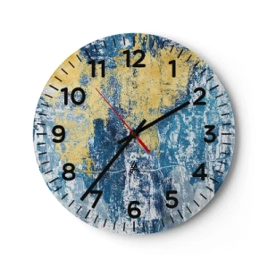 Väggklocka - Klocka på glas - En väderfylld abstraktion - 40x40 cm