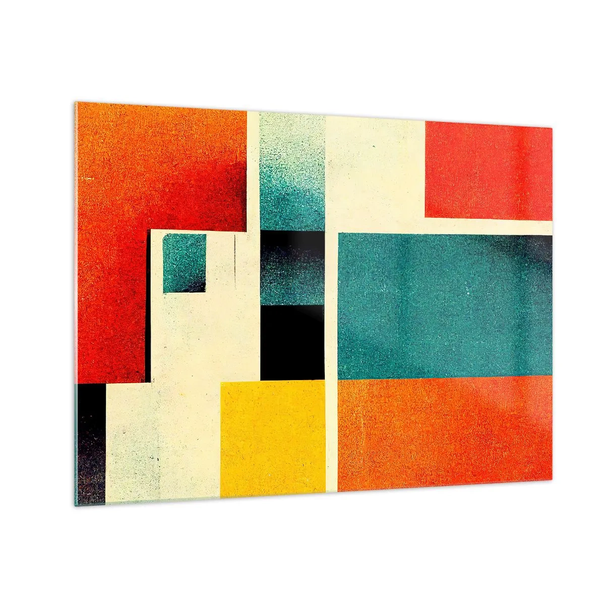 Glastavla - Bild på glas - Färgglada geometriska rektanglar i retrostil - 70x50cm - Geometrisk abstraktion - bra energi - Modern väggdekoration för vardagsrum och sovrum ARTTOR