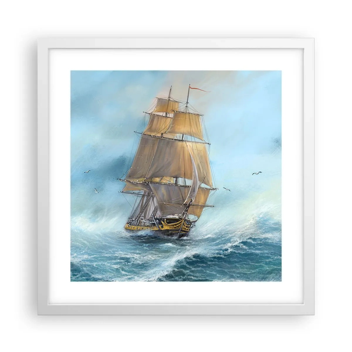 Affisch i vit ram - Vinkande genom vågorna - 40x40 cm