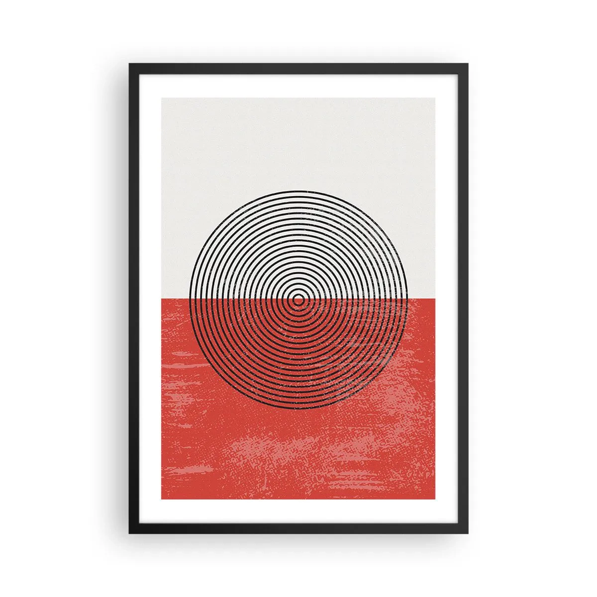 Affisch i svart ram - Geometrisk komposition med cirklar på en röd och vit bakgrund - 50x70cm - Mitt i prick - Modern väggdekoration för vardagsrum och sovrum ARTTOR