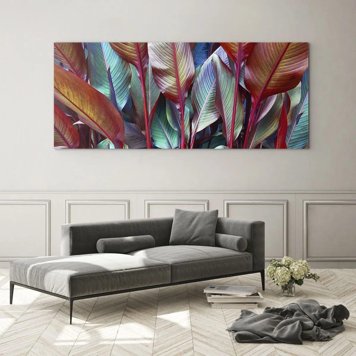 Glastavla - Bild på glas - En färgglad tätskog - 90x30 cm