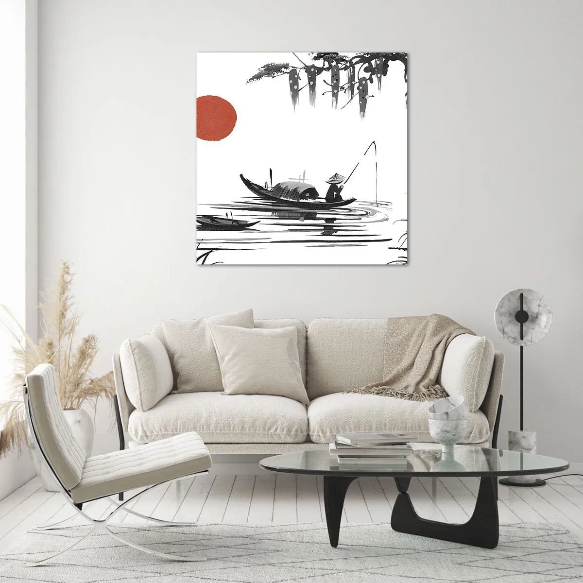 Glastavla - Bild på glas - Asiatisk eftermiddag - 70x70 cm