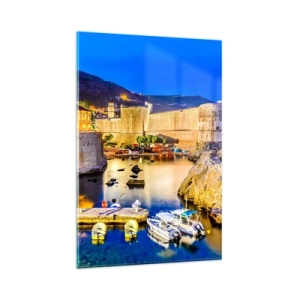 Glastavla - Bild på glas - Ljus natt över Adriatiska havet - 80x120 cm