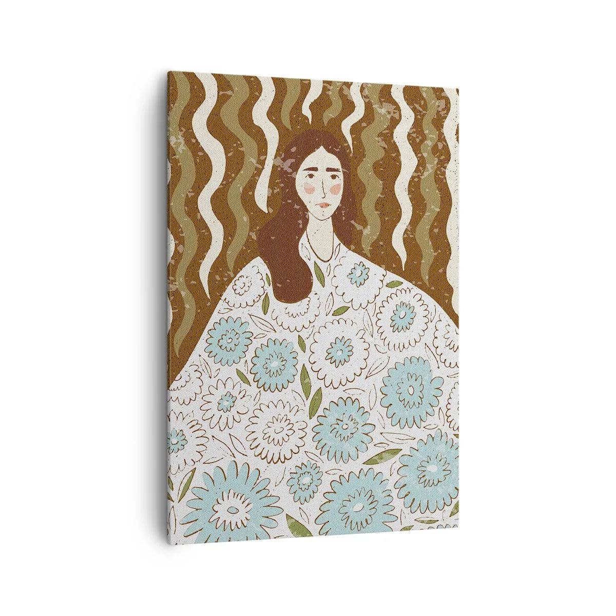 Canvastavla - Bild på duk - Porträtt i blommig mantel - 70x100 cm
