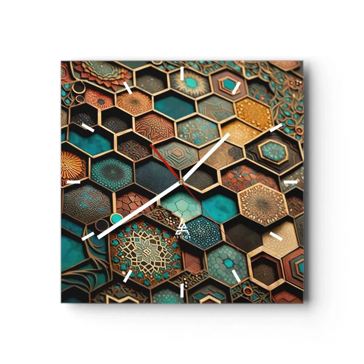 Väggklocka - Klocka på glas - Arabiska ornament - en variation - 30x30 cm