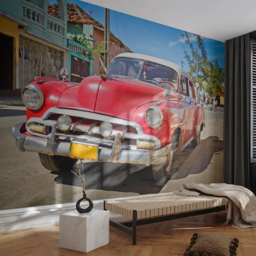 Fototapet Premium Canvas - Endast kvar i Kuba - Bil, Veteranbil, Arkitektur - 500x350 cm