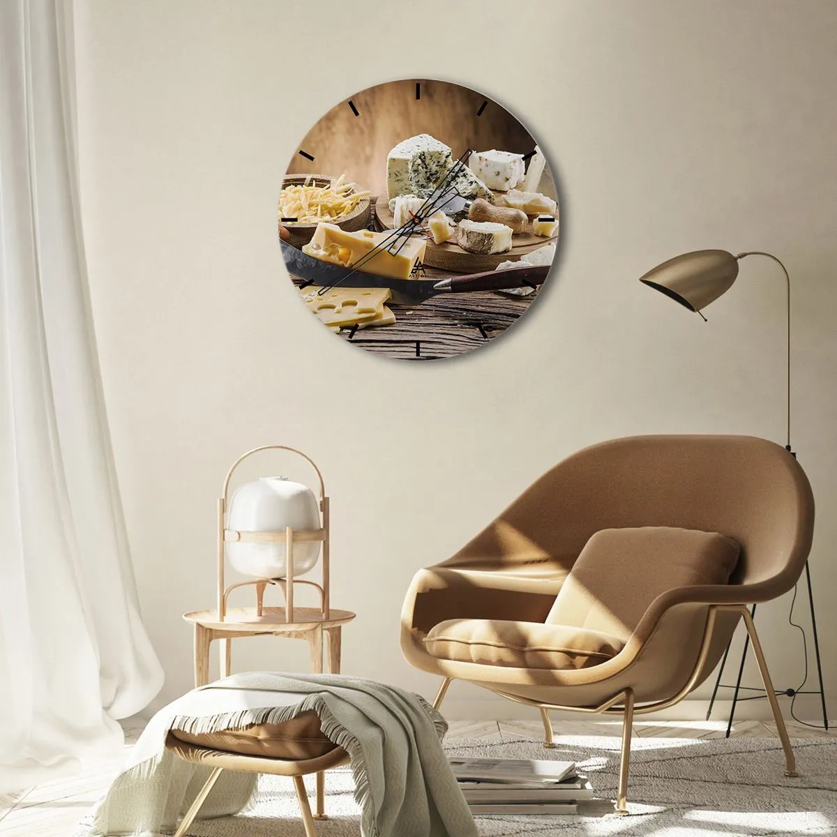 Väggklocka - Klocka på glas - Le åt osten - 40x40 cm