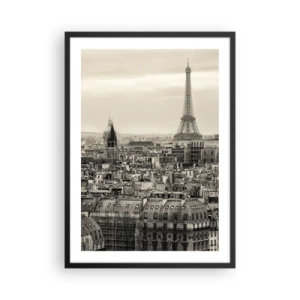 Affisch i svart ram - Panorama över Paris med Eiffeltornet i sepiafärger - 50x70cm - Över Paris tak - Modern väggdekoration för vardagsrum och sovrum ARTTOR