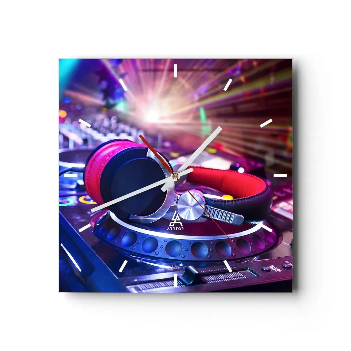 Väggklocka - Klocka på glas - Låt partyt börja - 40x40 cm