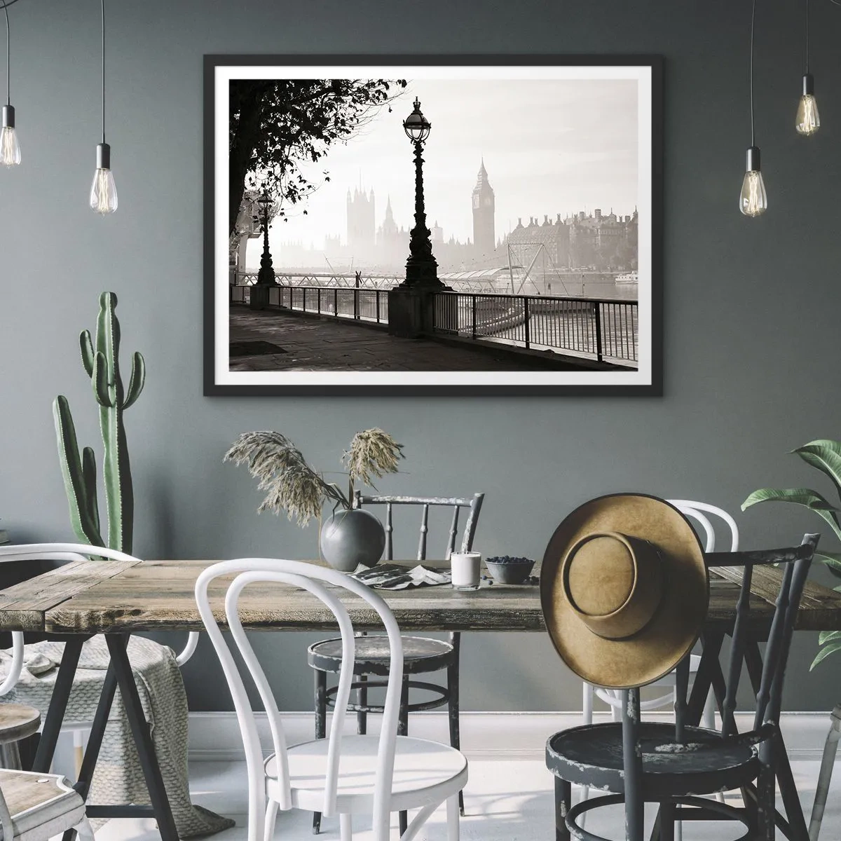 Affisch i svart ram - Morgon i London - 100x70 cm