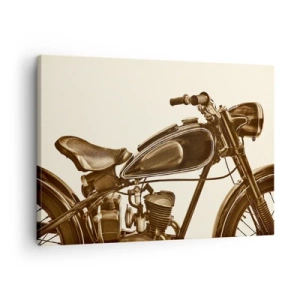 Canvastavla - Bild på duk - En vintage retro motorcykel på en ljus bakgrund - 70x50cm - Längtan efter klassik - Modern väggdekoration för vardagsrum och sovrum ARTTOR