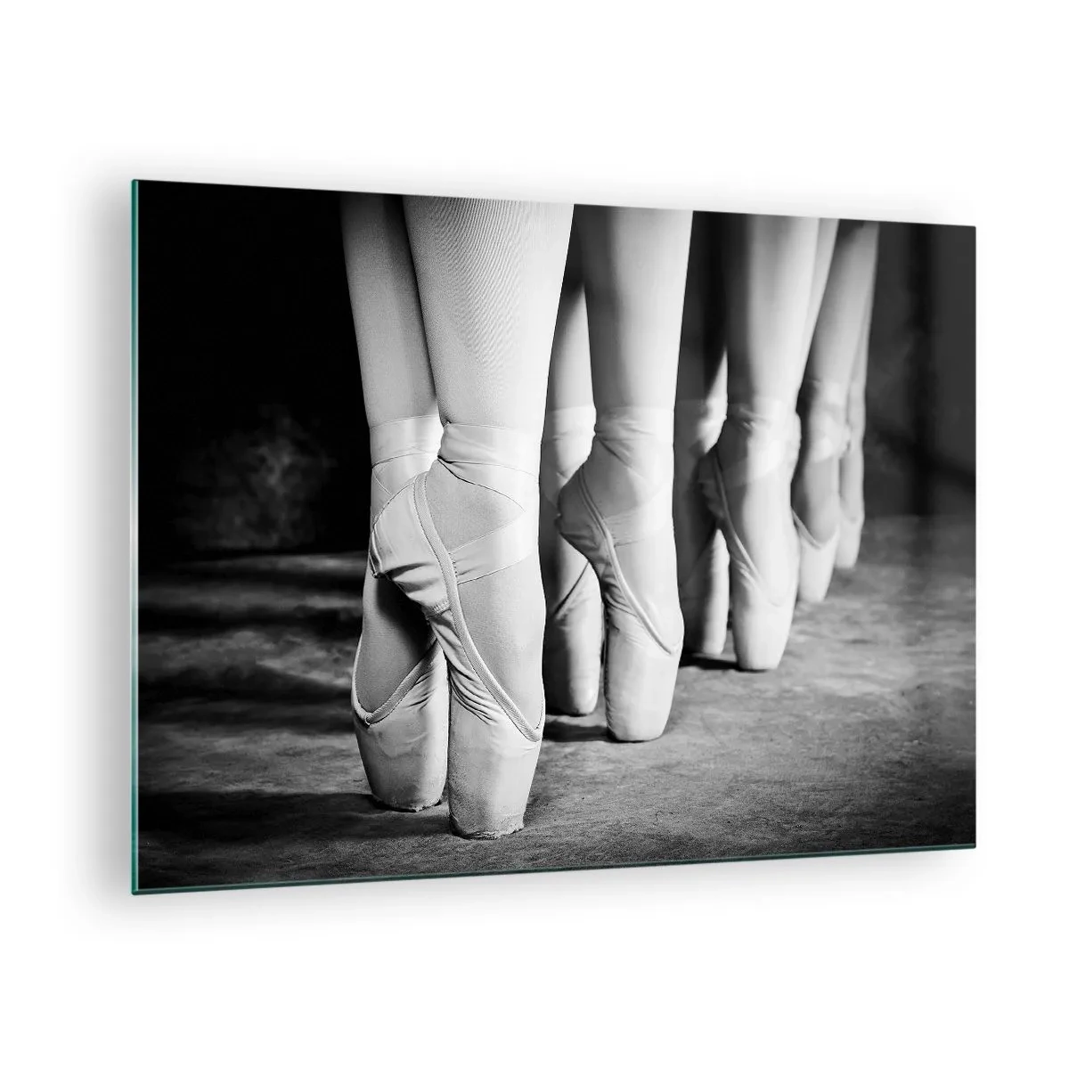Glastavla - Bild på glas - Ballerinor på tåspetsar i svartvit miljö - 70x50cm - Tillsammans, lätt - Modern väggdekoration för vardagsrum och sovrum ARTTOR