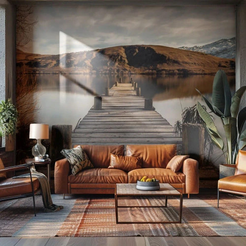 Fototapet Premium Sand - Ett landskap i tystnad - Landskap, Bro, Sjö - 300x210 cm