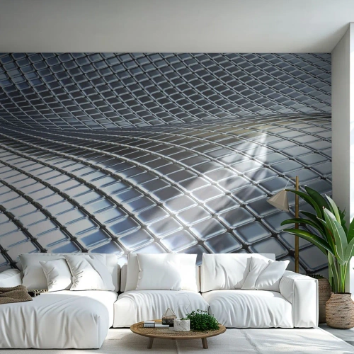 Fototapet Standard Eco - Metallisk silver våg - Abstraktion, Grafik, Bit - 200x140 cm