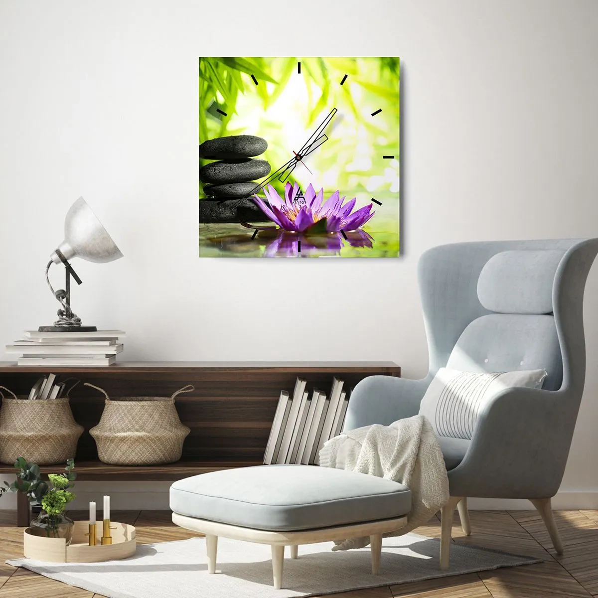 Väggklocka - Klocka på glas - I en bambushage - 40x40 cm