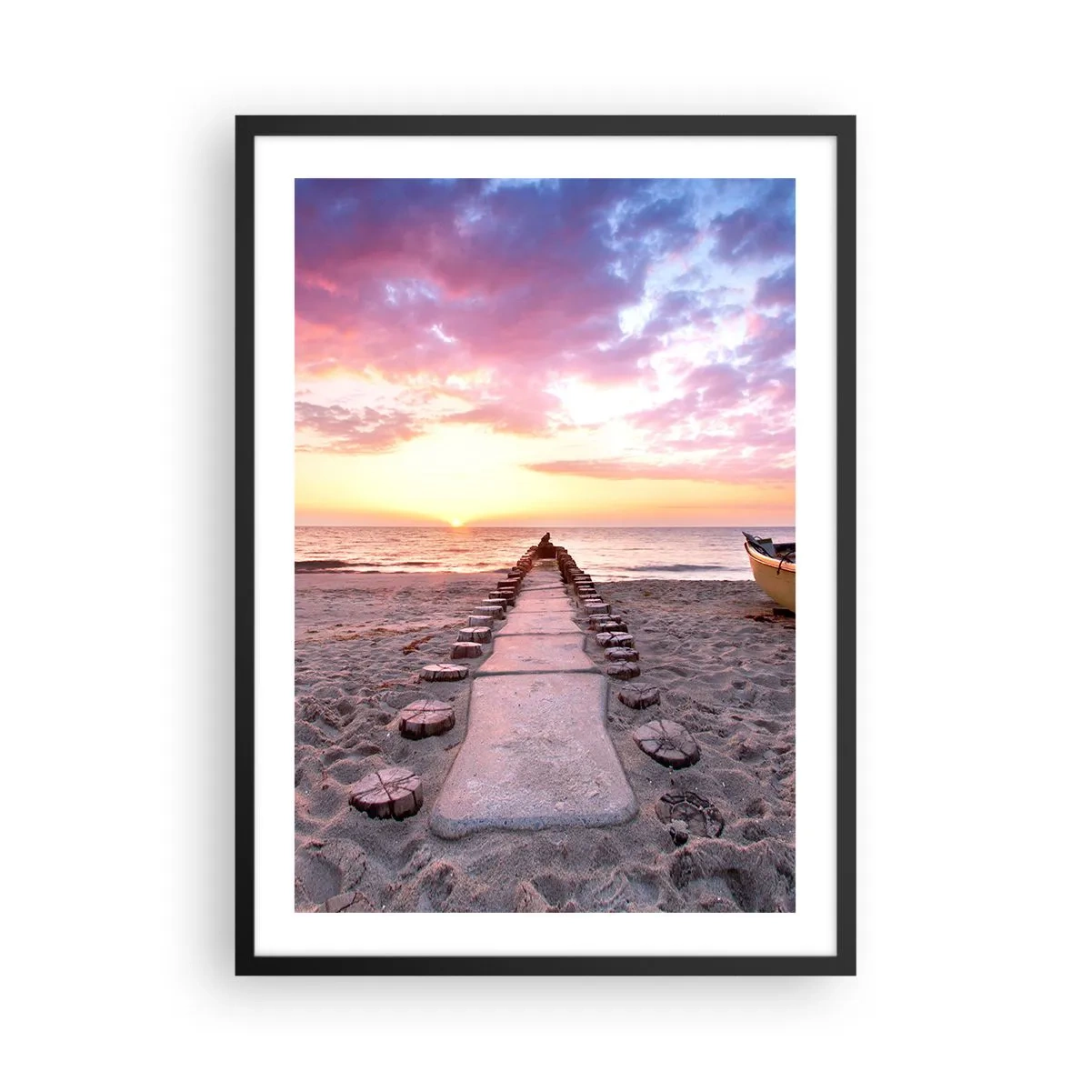 Affisch i svart ram - Strandstig vid solnedgången - 50x70cm - En stund av djup upplevelse - Modern väggdekoration för vardagsrum och sovrum ARTTOR