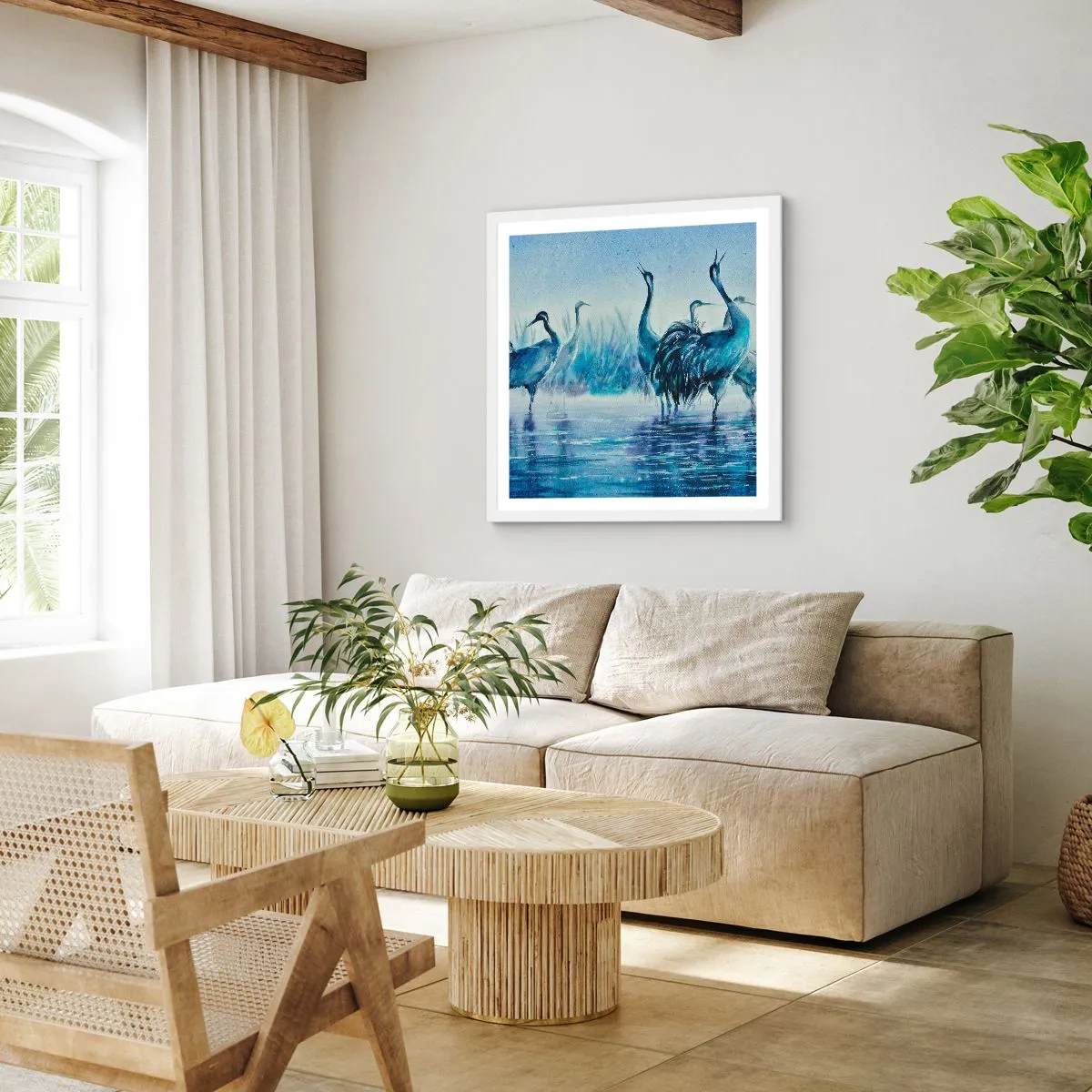 Affisch i vit ram - Morgonmöte - 60x60 cm