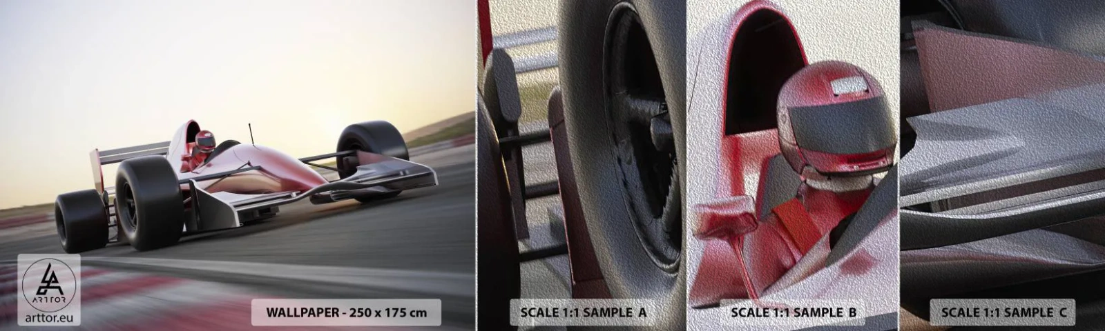 Provbit av fototapet Premium Sand - Alltid vinnare - Bil, Racerbil, Sport - 100x30 cm