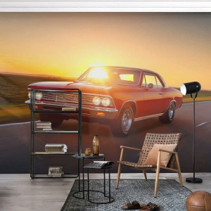Självhäftande Fototapet Deluxe Sticker - Lusten är rödfärgad - Bil, Resa, Årgång - 100x70 cm
