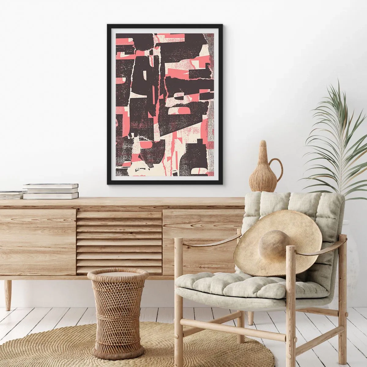 Affisch i svart ram - Dynamisk abstraktion i nyanser av rött och svart - 50x70cm - Allt liv och rörelse - Modern väggdekoration för vardagsrum och sovrum ARTTOR