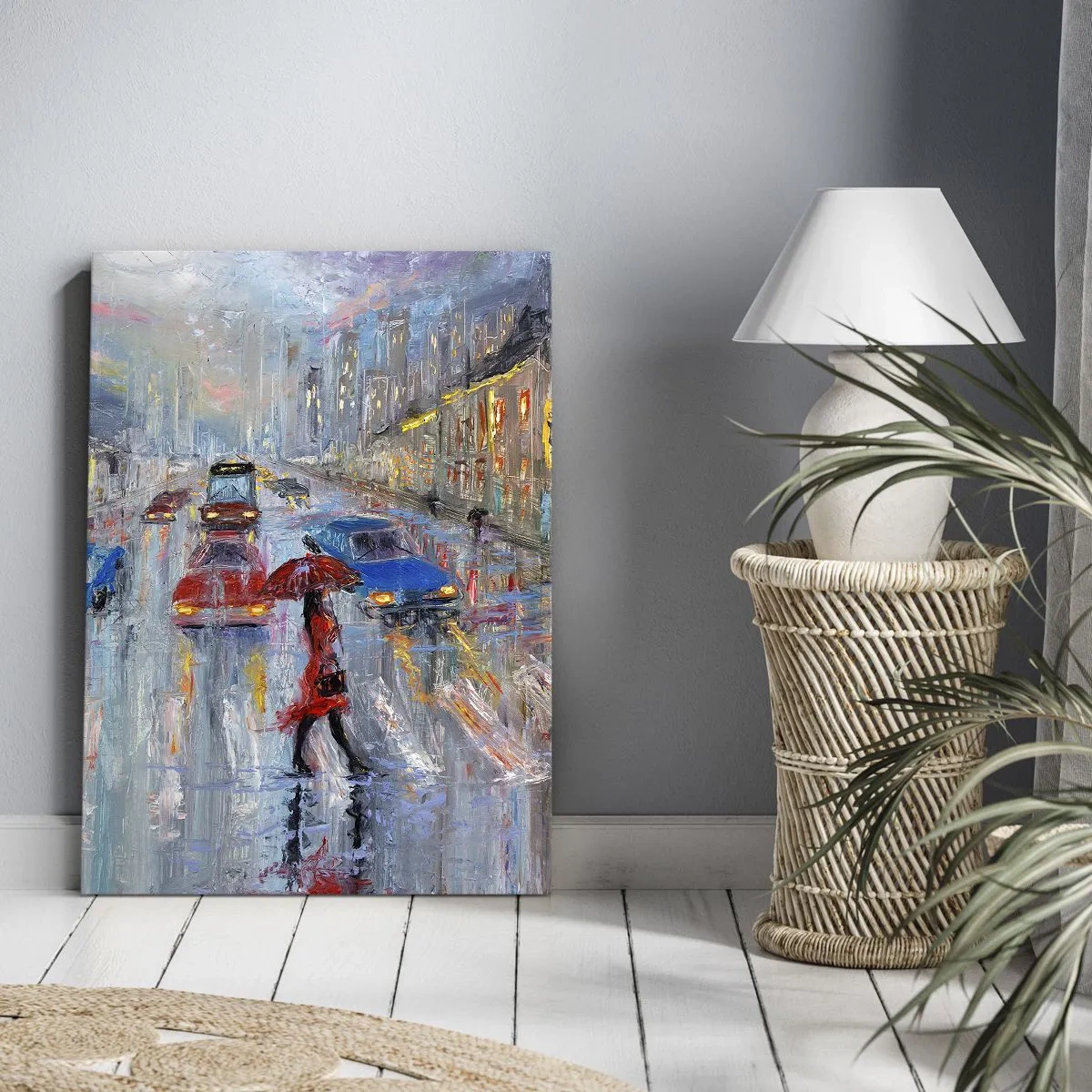 Canvastavla - Bild på duk - Regnig eftermiddag i staden - 50x70 cm