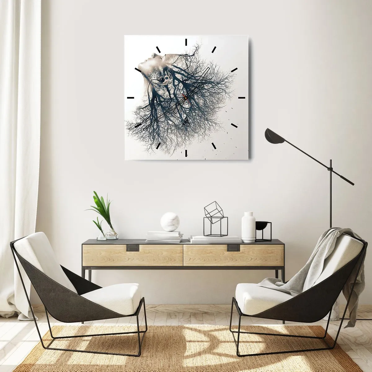 Väggklocka - Klocka på glas - Lyssnar på trädens viskningar - 40x40 cm