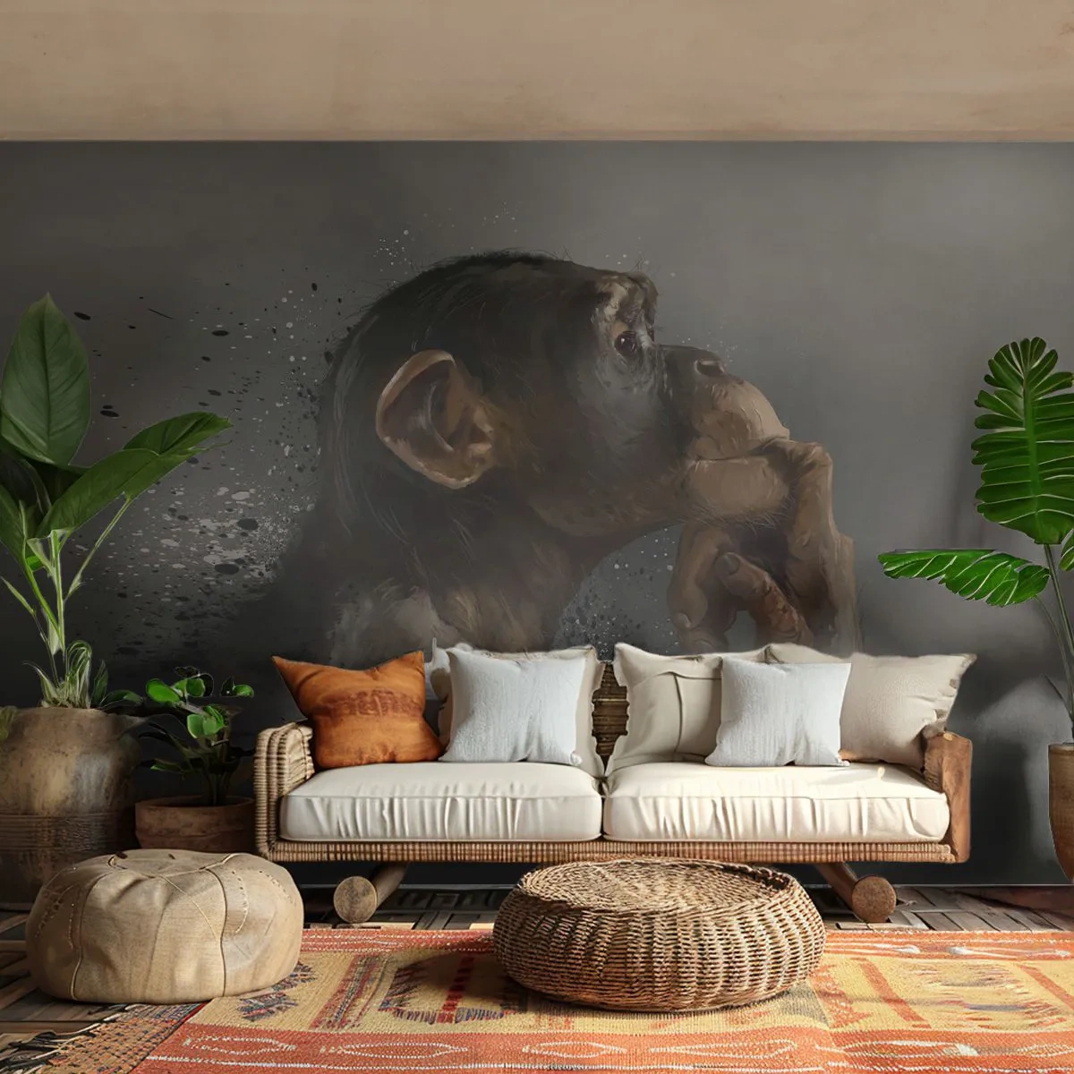 Självhäftande Fototapet Deluxe Sticker - Säkert en tänkare - Djur, Apa, Bit - 500x350 cm