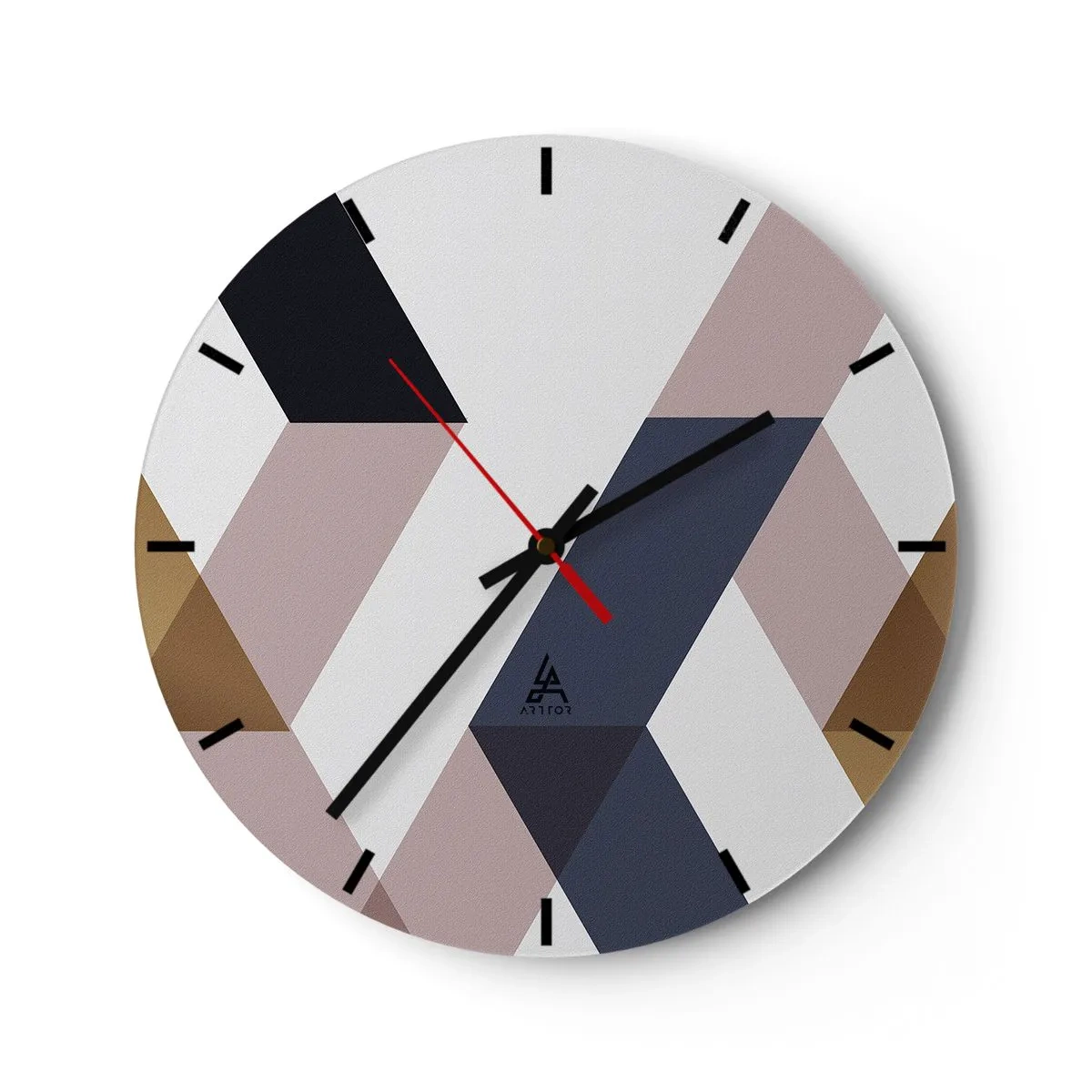 Väggklocka - Klocka på glas - Geometriska former i nyanser av beige och brunt - 30x30cm - Plan och vinklar - Modern väggdekoration för vardagsrum, kök och sovrum ARTTOR