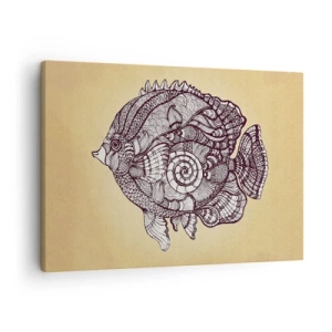 Canvastavla - Bild på duk - Dekorativ fisk i ritstil med mönster - 70x50cm - Från ett hav av ornament - Modern väggdekoration för vardagsrum och sovrum ARTTOR