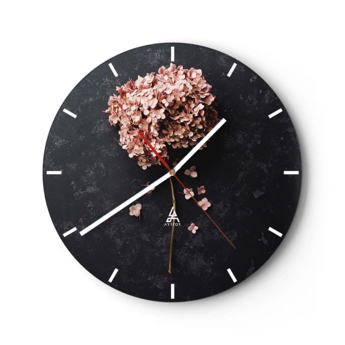 Väggklocka - Klocka på glas - Rosa hortensiablomma på svart bakgrund - 30x30cm - Ett verkligt romantiskt tecken - Modern väggdekoration för vardagsrum, kök och sovrum ARTTOR