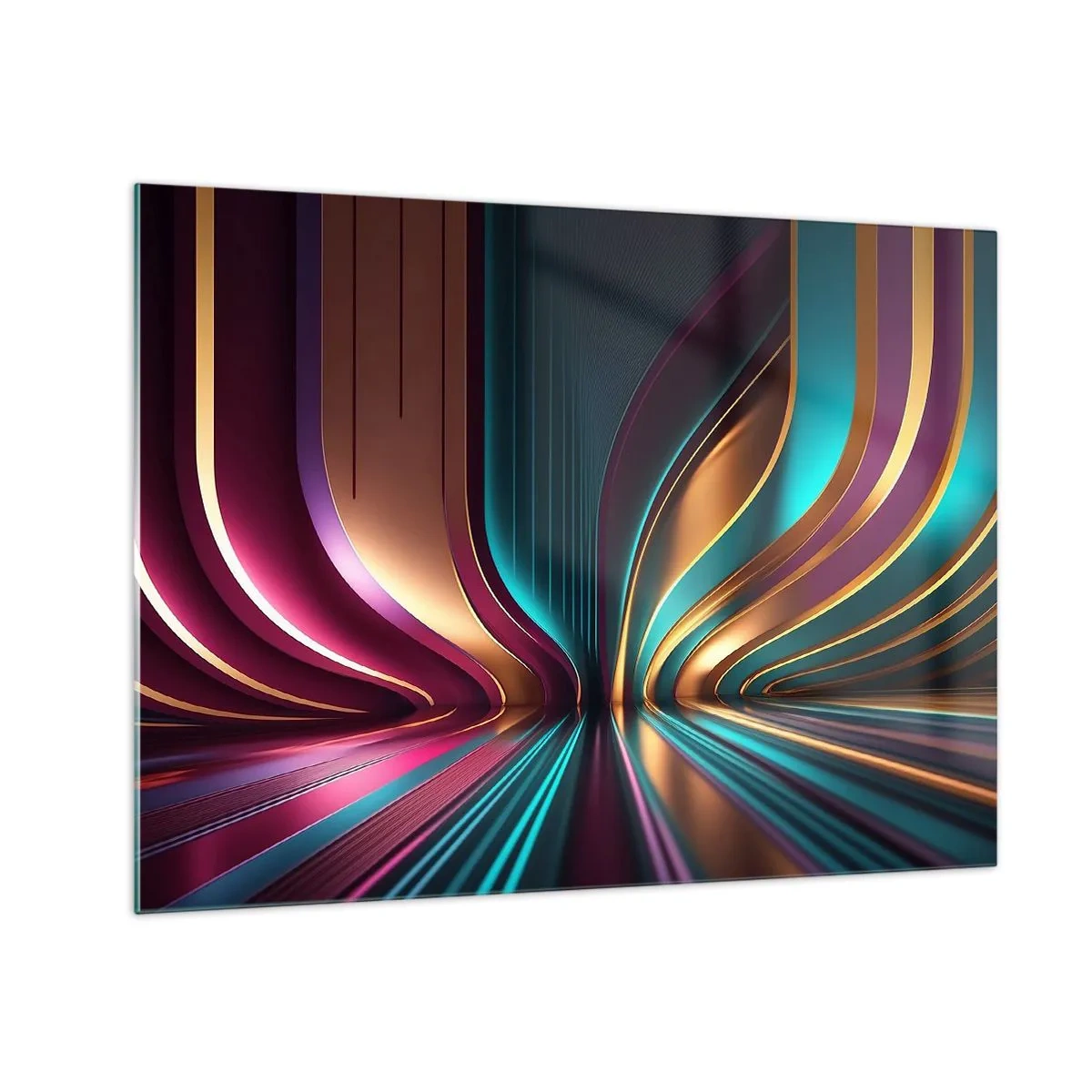 Glastavla - Bild på glas - Färgglada ljuslinjer skapar futuristiska former - 70x50cm - Ljusets arkitektur - Modern väggdekoration för vardagsrum och sovrum ARTTOR