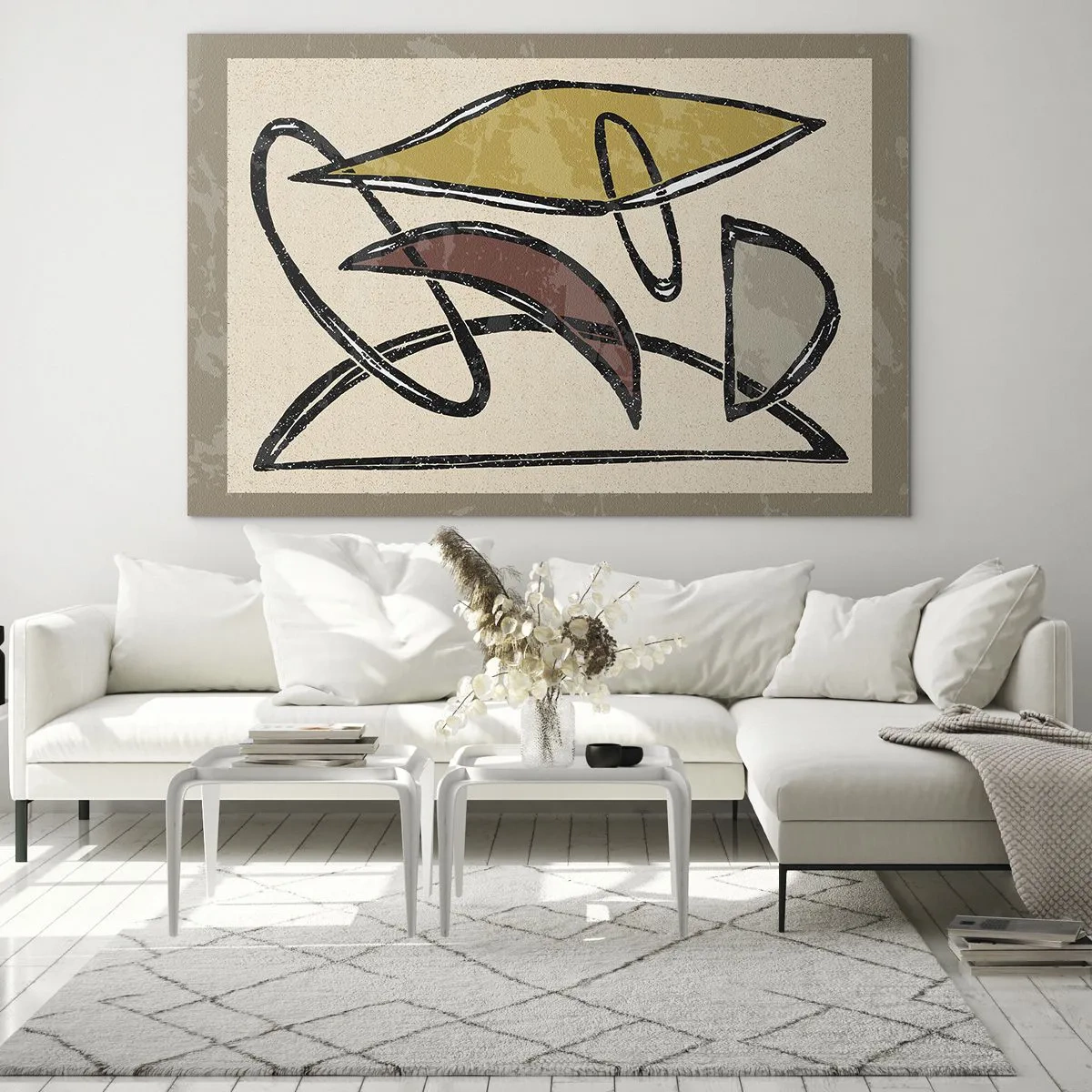Glastavla - Bild på glas - Geometrisk abstraktion i gult och rött - 70x50cm - Vertikaler och nivåer - Modern väggdekoration för vardagsrum och sovrum ARTTOR