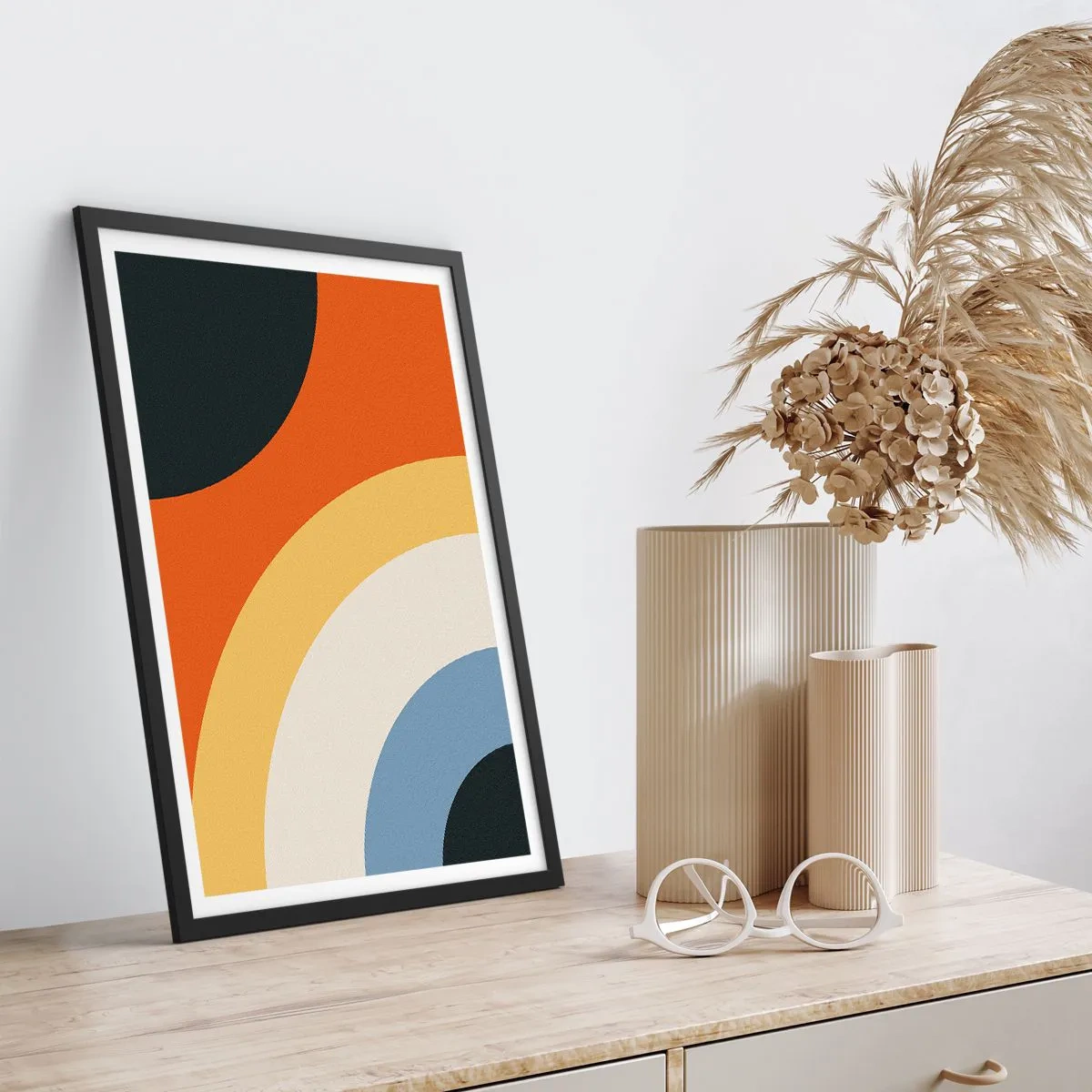 Affisch i svart ram - Abstrakta färgglada bågar och cirklar - 50x70cm - Mot varandra - Modern väggdekoration för vardagsrum och sovrum ARTTOR