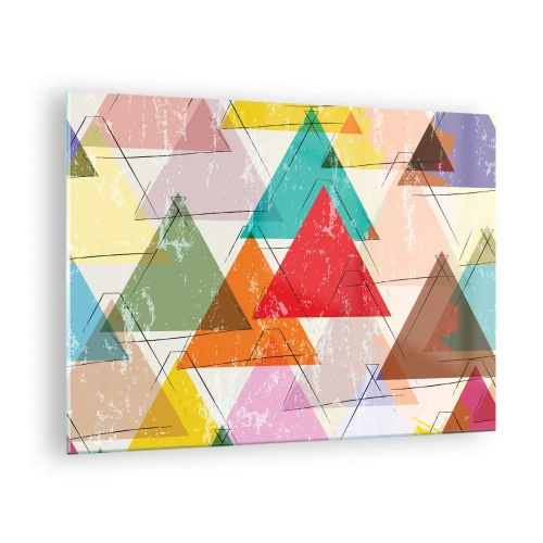Glastavla - Bild på glas - Abstrakt mönster av trianglar i olika färger - 70x50cm - Tre gånger tre - Modern väggdekoration för vardagsrum och sovrum ARTTOR