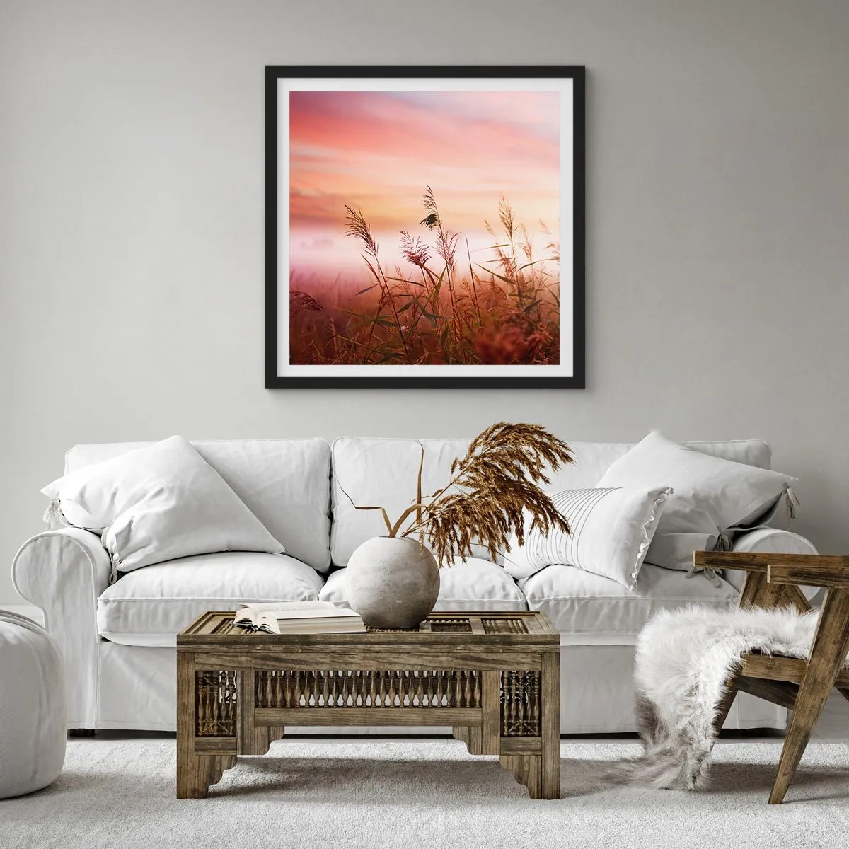 Affisch i svart ram - Drakar, maskrosor, vind - 50x50 cm
