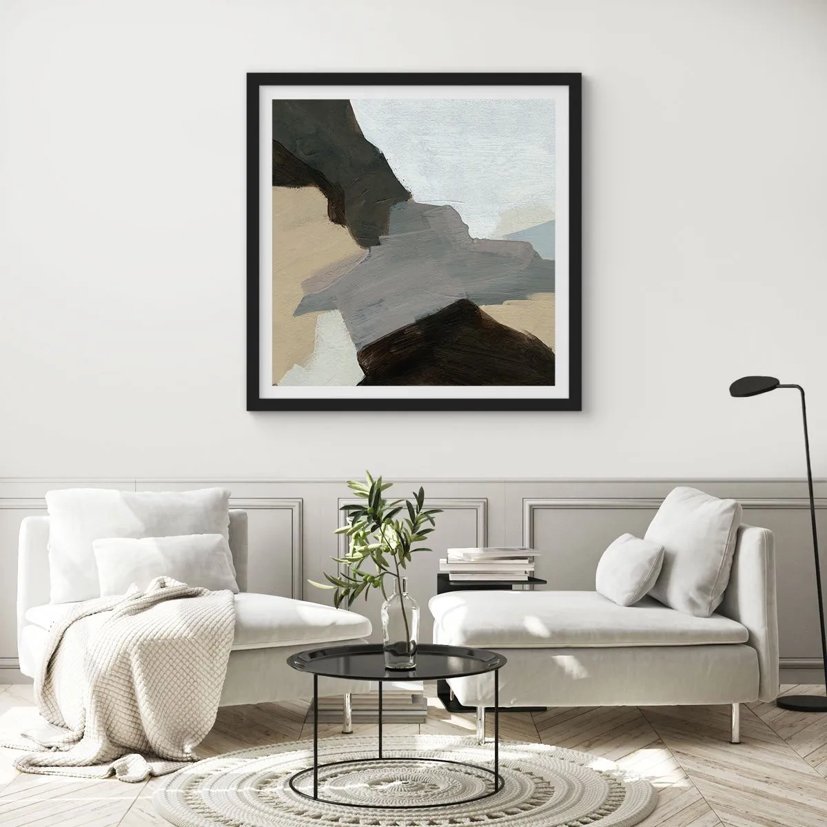 Affisch i svart ram - Abstraktion: avgrening av det gråa - 50x50 cm