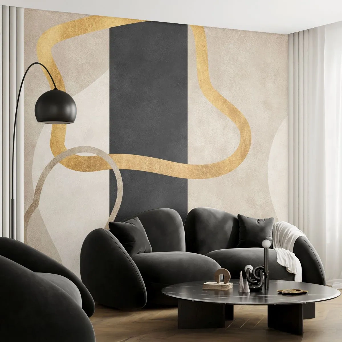 Fototapet Premium Sand - Slingrande former - Art déco, Minimalism, Abstraktionism - 100x70 cm