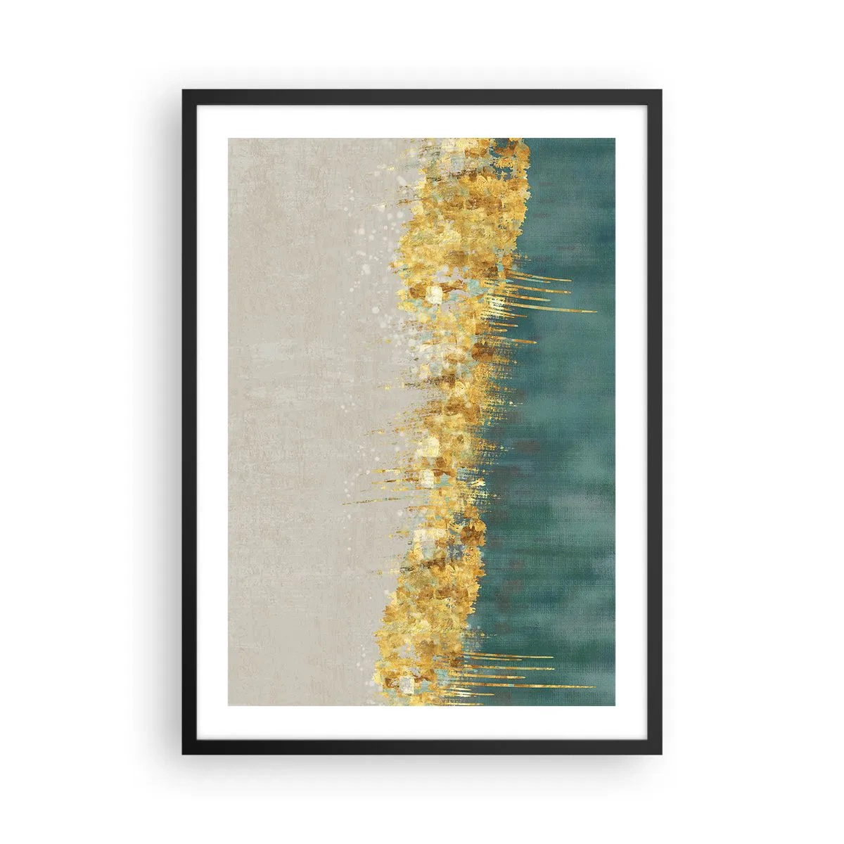 Affisch i svart ram - En abstrakt komposition av guld, beige och grönt - 50x70cm - Den gyllene gränsen - Modern väggdekoration för vardagsrum och sovrum ARTTOR