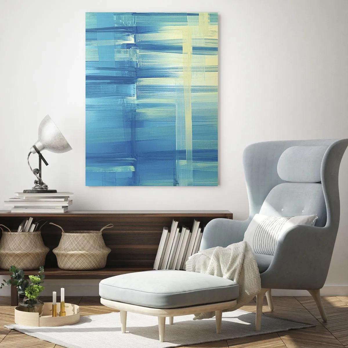 Glastavla - Bild på glas - Komposition i turkos - 50x70 cm