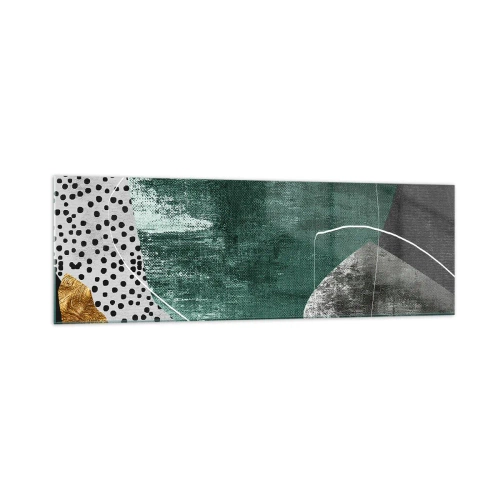 Glastavla - Bild på glas - Färgstark abstraktion med en guldflinga - 160x50 cm