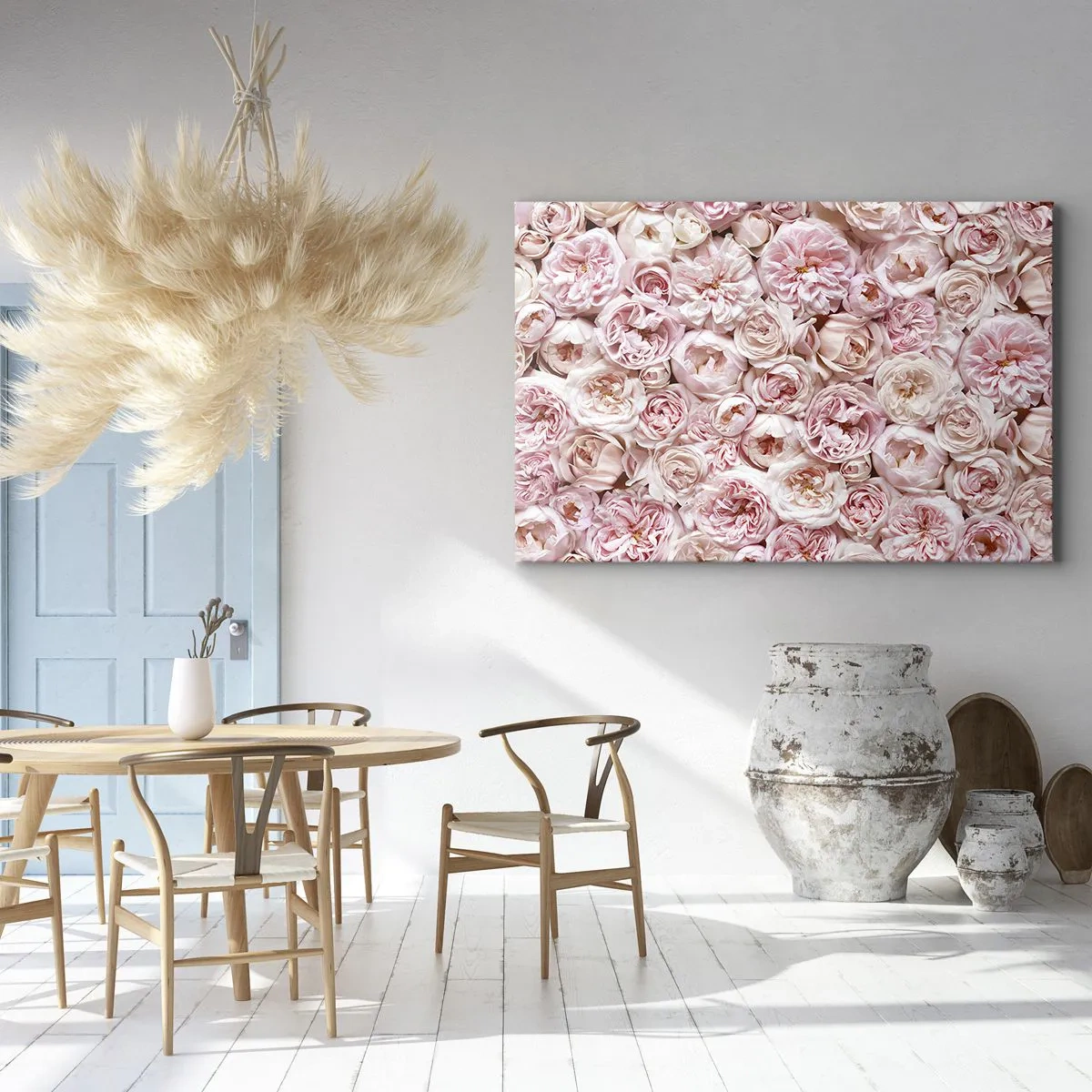 Canvastavla - Bild på duk - Fina rosor i nyanser av rosa över hela ytan - 70x50cm - Strödd med rosor - Modern väggdekoration för vardagsrum och sovrum ARTTOR