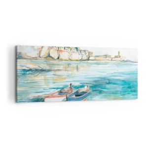 Canvastavla - Bild på duk - Landskap i azurblått - 100x40 cm