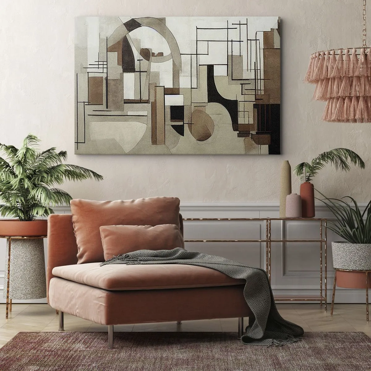 Canvastavla - Bild på duk - Arkitektonisk abstraktion i beige och brunt - 70x50cm - Stadsbild 2.0 - Modern väggdekoration för vardagsrum och sovrum ARTTOR