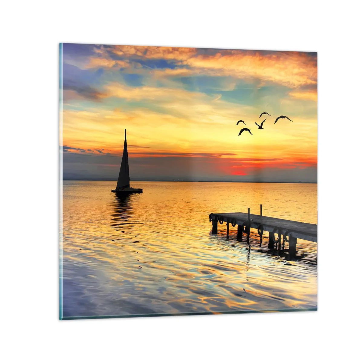 Glastavla - Bild på glas - Kvällens returer - 70x70 cm