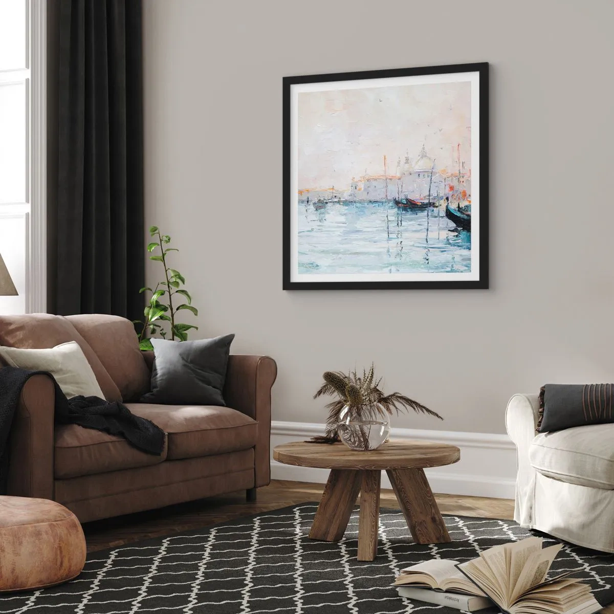 Affisch i svart ram - Bortom vatten, bortom dimma - 50x50 cm