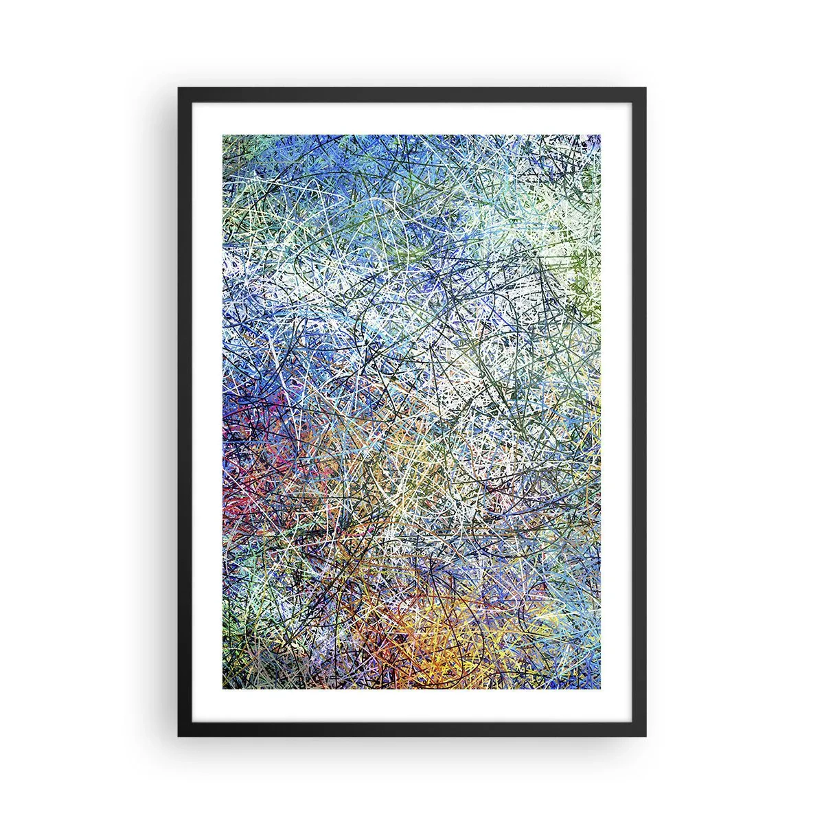 Affisch i svart ram - Färgglad abstraktion med dynamiska linjer och nyanser av blått - 50x70cm - Det är inte så enkelt - Modern väggdekoration för vardagsrum och sovrum ARTTOR