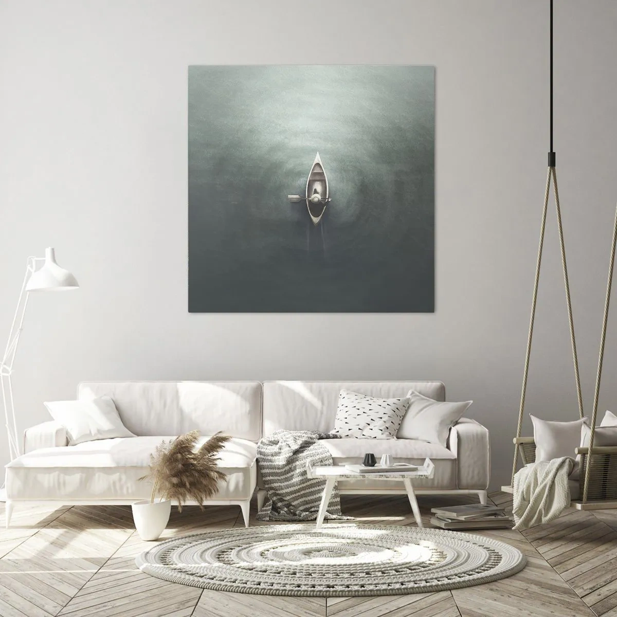 Canvastavla - Bild på duk - Över en månbelyst sjö - 40x40 cm